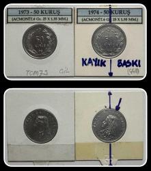 1975 - 50 KURUŞ (ÇÇT) TCMER74 “NADİR KAYIK/TABUT BASKI”