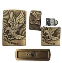 Eskitme Sarı Renkli Kartal Kabartmalı Metal Çakmak