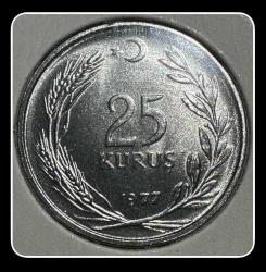 1977 - 25 Kuruş  “ÇİL+” (TCM77) “T.C Düz”