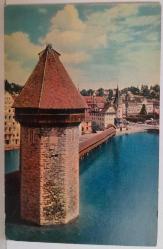ŞEHİR KARTPOSTALI-İSVİÇRE/LUCERNE NEHİR VE ESKİ KÖPRÜ GÖRÜNTÜSÜ,ARKASINA YAZILMIŞ,RENKLİ, 10 X 14 CM EBADINDA - 1950'LER, 1960'LAR, 1970'LER, 1980'LER