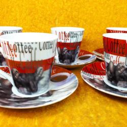 ROYAL WINDSOR FINE PORCELAIN , KAHVE YAZILI VE RESİMLİ 5 ADET KAHVE FİNCANI