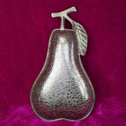 VINTAGE GÜMÜŞ KAPLAMA METAL ARMUT FORMLU ÇEREZLİK TABAK