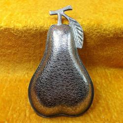 VINTAGE GÜMÜŞ KAPLAMA METAL ARMUT FORMLU ÇEREZLİK TABAK