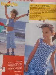 Burda Kadın Moda Dergi haziran 2001 çocuk kıyafetleri,Etekler,ceketler pantolonlar elbiser patronları anlatımı içindedir