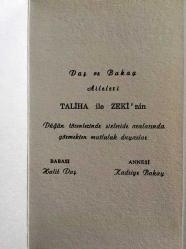 TALİHA DAŞ ve ZEKİ BAKAY'IN 4 ARALIK 1979 SALI TARİHLİ DÜĞÜN DAVETİYESİ KARTI, KIZILAY DÜĞÜN SALONU