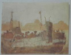 Efemera - ARKADA DAĞLARLA DENİZ ÜSTÜNDE SEYİR EDEN GEMİ RESMİ KARTPOSTALI,ARKASINA YAZILMAMIŞ,RENKLİ, 12 X 17 CM EBADINDA - kitantik - kitaLog