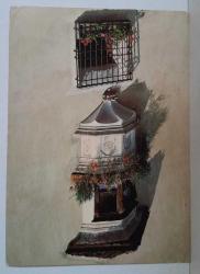 PARMAKLIKLI EV PENCERESİ VE PANJURLU PENCERE ÖNÜNDEKİ ÇİÇEKLER KARTPOSTALI,ARKASINA YAZILMIŞ,RENKLİ, 11 X 15 CM EBADINDA