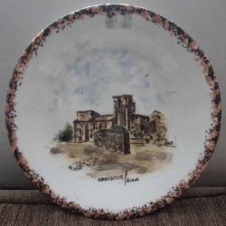 PORSELEN EL BOYAMA DUVAR TABAĞI  İMZALI TARİHİ EVLER RESİMLİ ÇAP 21 CM