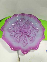 T8-----GÜL RENGİ KABARTMA ÇİÇEK DESENLİ AVRUPA ÜRETİMİ CAM TABAK