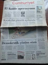 Cumhuriyet Gazetesi - 11 Ağustos 2005 - Universiade 2005 İzmir'deki Açılış Töreniyle Başlıyor - Beşiktaş UEFA'da Tur İçin Sahada -  TÖB DER'in Son Genel Başkanı Gültekin Gazioğlu Yaşamını Yitirdi - Aydınlarla Görüşen Recep Tayyip Erdoğan Kürt Sorunu Demokratikleşme Sorunu Dedi - İstanbul'da El Kaide Operasyonu - Anafartalar'ın 90. Yılı - DEHAP Davet Edilmedi-- Ölümünün 90. Yılında Tevfik Fikret Yazı Dizisi