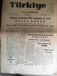 SAKARYA  TÜRKİYE  Gazetesi -Hakimiyet milletindir -  Yerel  Taşra Basını  - 22 Şubat  1959- YIL :3 SAYI :840- Adapazarı  Belediyesi İller  Bankasını  Su İçinde Mesul Gördü  -Mustafa TIĞLI  :