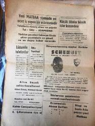SAKARYA  TÜRKİYE  Gazetesi -Hakimiyet milletindir -  Yerel  Taşra Basını  - 8 TEMMUZ 1959- YIL :3 SAYI :949-Çarşaflı Kadınlar-Şoförlerin  trafik kaidelerine riayet etmeleri mutlak sağlanacak -Meşhur Manken  Bettina  ALİ Han İle  evlenmek  için müslüman oluyor-Emlak fiyatları  düşüyor-