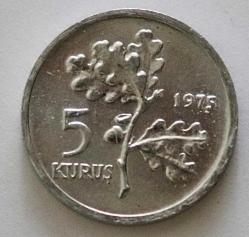 Türkiye Cumhuriyeti 1975  yılı 5 Kuruş FAO Saban Kılıçtan Üstündür No 063