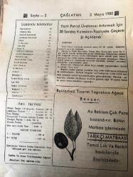YOZGAT  ÇAĞLAYAN  GAZETESİ - Tarafsız Mahalli Haber Gazetesi -Yerel Taşra  Basını -3 Haziran 1980-Yıl 7 -Sayı 1286-Ayçiçeğinde 100 bin  Tondan  Fazla Üretim Artışı  Bekleniyor- Zayi Taylan Doğan -Osmanlı Ve  Cumhuriyet  Döneminde Öğretim Ve Geçirilen   Aşamalara  Kısa  Bir Bakış - Hasan  Kalmaz-Lüzumlu  Telefonlar İlan Tarifesi -Yerli Petrol Üretimini Artırmak İçin 38 Sondaj Kulesinin  Faaliyete Geçeceği  Açıklandı -