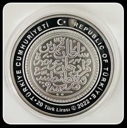 2022 Osmanlı Padişahları Serisi No:7 - “Fatih Sultan Mehmed” 20 Lira (31,10 Gr. 925 Ayar Proof Gümüş) - ÇİL(+)SERTİFİKALI (MDL7)