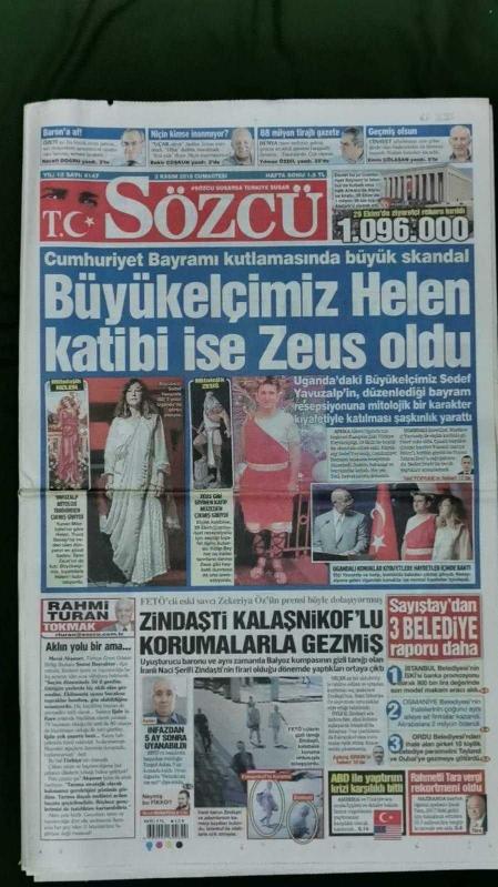 Sözcü Gazete 3 Kasım 2018 Büyükelçimiz Helen Katibi İse Zeus Oldu  