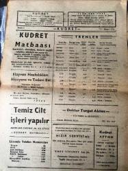 AFYON KUDRET  GÜNLÜK SİYASİ GAZETESİ -YEREL TAŞRA BASINI  -  18 MAYIS 1960- YIL :3 SAYI :866-Okullar kırtasiye ofisi için hazırlık- Yerli ilaç sanayinde gelişme -10 'uncu  devre Amerika ya gidecek öğretmenler- 