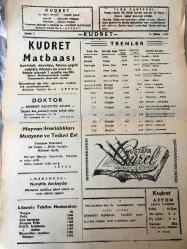 AFYON KUDRET  GÜNLÜK SİYASİ GAZETESİ -YEREL TAŞRA BASINI  - 8 EKİM1960- YIL :4 SAYI :975- Türk  Sınai mamulleri üzerindeki  yabancı markalar -Sabıkların ailelerinden çoğu İstanbul 'a gitti -Köylerde okuma - yazma  kursları  açılacak -Cam  sanayimizin  gelişmesinden elde edilen  döviz tasarrufu   -Bazı ev sahiplerinin  dolambaçlı teşebbüsü -Şehirlerarası yollardaki trafik ekipleri artırılıyor -Sarhoşları 20 dakikada ayıltan komprimeler