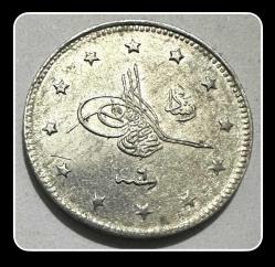 1327/6. (۱۳۲۷/٦ ) Cülus “2 KURUŞ” OSM26 (2.4 Gram Gümüş) ÇİL “V. MEHMED REŞAD”