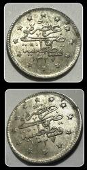 1327/6. (۱۳۲۷/٦ ) Cülus “2 KURUŞ” OSM26 (2.4 Gram Gümüş) ÇİL “V. MEHMED REŞAD”