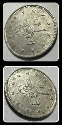 1327/6. (۱۳۲۷/٦ ) Cülus “2 KURUŞ” OSM26 (2.4 Gram Gümüş) ÇİL “V. MEHMED REŞAD”