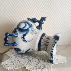 Vintage Gzhel Porselen Semaver Vazo - Damgalı