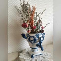 Vintage Gzhel Porselen Semaver Vazo - Damgalı