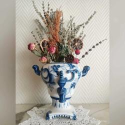 Vintage Gzhel Porselen Semaver Vazo - Damgalı