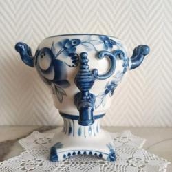 Vintage Gzhel Porselen Semaver Vazo - Damgalı