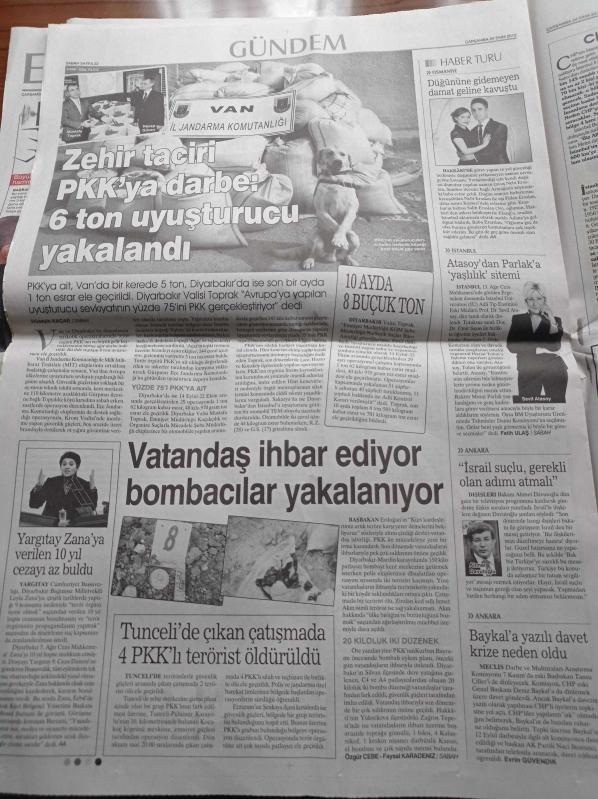 Sabah Gazetesi 24 Ekim 2012 Yargıtay Leyla Zana ya Verilen 10  