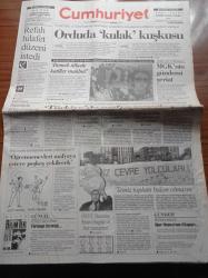 Cumhuriyet Gazetesi - 30 Kasım 1996 - Aktör Fikret Hakan'a Saldırı - Beşiktaşlı Alpay Özalan'a Büyük Ödül - Fenerbahçe'de Kavgalı Antrenman - Refah Partisi Hilafet Düzeni İstedi - Öğretmenevleri Mafyaya Çeteye Peşkeş Çekilecek -  Doğu Perinçek'ten İddia Turgut Özal Gizli Raporları Bush'a Ulaştırdı - Ordu'da Dinleme Cihazı Aranıyor - Bahçelievler Katliamı - Mesut Yılmaz'a Saldırı Türkiye Bağlantılı - Abdullah Çatlı