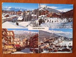 ŞEHİR KARTPOSTALI, İSVİÇRE CRANS-MONTANA KAYAK ALANI KAR MANZARALARI, ARKASI YAZILI VE PULLU (ADELE ANAVI MEKTUBU), RENKLİ, 11 X 15 CM EBADINDA - 1940'LAR, 1950'LER, 1960'LAR, 1970'LER 1980'LER