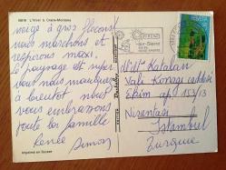 ŞEHİR KARTPOSTALI, İSVİÇRE CRANS-MONTANA KAYAK ALANI KAR MANZARALARI, ARKASI YAZILI VE PULLU (ADELE ANAVI MEKTUBU), RENKLİ, 11 X 15 CM EBADINDA - 1940'LAR, 1950'LER, 1960'LAR, 1970'LER 1980'LER