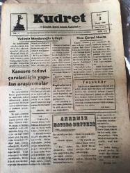 AFYON KUDRET  GÜNLÜK SİYASİ GAZETESİ -YEREL TAŞRA BASINI -  3 MAYIS 1960- YIL :3 SAYI :853-Valimiz Meydanoğlu  iyileşti -Kanser tedavi çareleri için yapılan araştırmalar -Kaplıcalarımız - Rıza Çerçel Hasta -Teşekkür  Veli  Akbel -Annemin  Hatıra  Defteri -