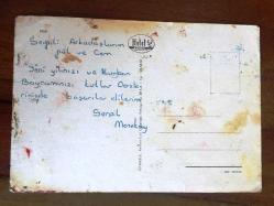 ÇİZİM KARTPOSTALI, TEPESİ KARLA KAPLI DAĞLAR VE DAĞ EVİ, MUHTEŞEM BİR MANZARA ÇİZİMİ, ARKASI YAZILI, RENKLİ, 11 X 15 CM EBADINDA - 1940'LAR, 1950'LER, 1960'LAR, 1970'LER 1980'LER