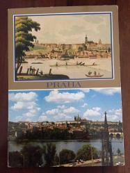 ŞEHİR KARTPOSTALI, ÇEKYA'NIN BAŞKENTİ PRAG MANZARALARI VE ESKİ BİR ÇİZİMİ, ARKASI YAZILMAMIŞ, RENKLİ, 11 X 15 CM EBADINDA - 1940'LAR, 1950'LER, 1960'LAR, 1970'LER 1980'LER