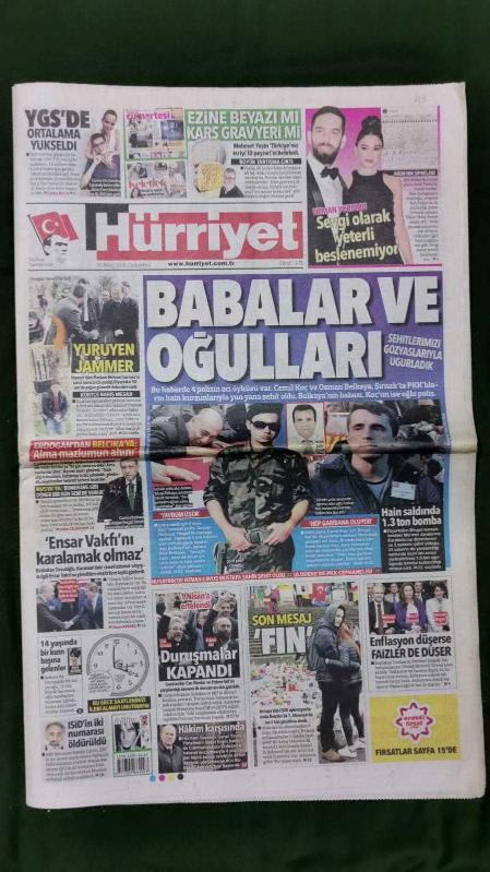 Hürriyet Gazete 26 Mart 2016 Babalar Ve Oğulları Arda Turan  