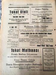 TOKAT GENÇ DEMOKRAT  SİYASİ GAZETE- YEREL  TAŞRA BASINI-  10 EYLÜL 1956-YIL :2 SAYI :301-  9 -Eylül -1922 - Turhal Şeker Fabrikası -Şekerbank 'ın Sermayesi 10 Milyonu Lira Oldu -Sümerbank  Yünlü  ve Pamuklu   Satışları -