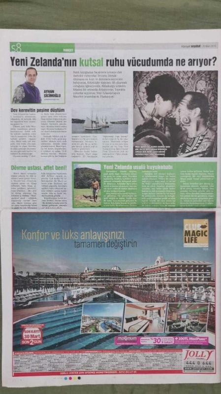 Hürriyet Seyahat Gazete 29 Mart 2015 Ben Ayhan Maori Ayhan  