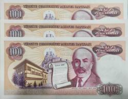 (100) YÜZ TÜRK LİRASI 7.EMİSYON 2.TERTİP (SERİ TAKİPLİ) ÇİLL+++ 3 ADET