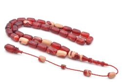 Bünyamin Barlak İmzalı Kapsül Kesim Kırmızı Beyaz Sıkma Kehribar Tesbih