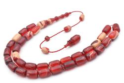 Bünyamin Barlak İmzalı Kapsül Kesim Kırmızı Beyaz Sıkma Kehribar Tesbih