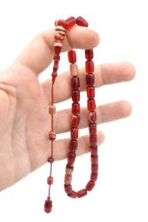 Bünyamin Barlak İmzalı Kapsül Kesim Kırmızı Beyaz Sıkma Kehribar Tesbih