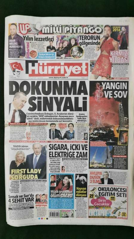 Hürriyet Gazete 2 Ocak 2016 Dokunma Sinyali Uğur Meleke Sıla  