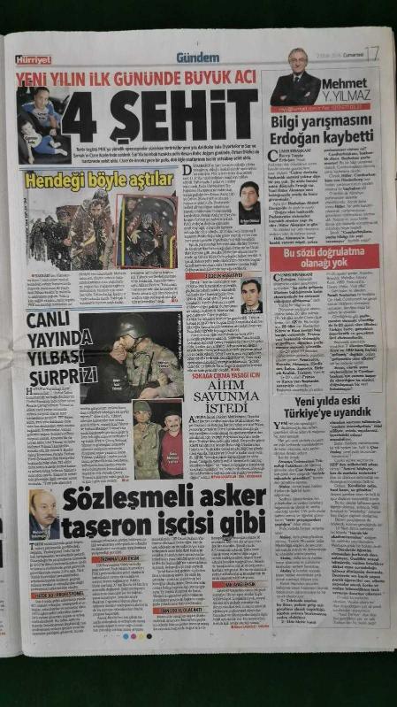 Hürriyet Gazete 2 Ocak 2016 Dokunma Sinyali Uğur Meleke Sıla  