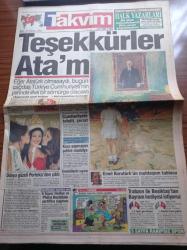 Takvim Gazetesi - 29 Ekim 1996 - Galatasaray En Çok Konuşulan Takım - Zeki Müren'i Halısı Bulundu - Fantezi Festivali - Sağlık Bakanı Yıldırım Aktuna'dan Mutluluk Reçetesi - Teşekkürler Ata'm - Türkiye'nin 6. Cumhurbaşkanı Fahri Korutürk'ün Eşi Emel Korutürk'ün Muhteşem Tablosu