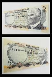 6.Emisyon 5 LİRA  “Z93” SERİSİ / 2.Tertip (REPLACEMENT/DEĞİŞİM) ÇİL ''NADİR'' (TCK5Z)