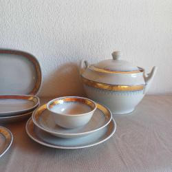 Altın Varaklı Antika Porselen Yemek Takımı 1970