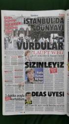 Hürriyet Gazete 13 Ocak 2016 İstanbul'da Alçak Saldırı,10 Turist Hayatını Kaybetti,Recep Tayyip Erdoğan,Angela Merkel,Ahmet Davutoğlu,Kelly Rohrbach,Barack Obama,Joe Biden,Stan Lee,Martin Linnes,Aurelien Chedjou,Aytaç Kara,Lionel Messi,Gültekin Gencer,Ecem Özkaya,Tayanç Ayaydın,Atilla Özdemiroğlu,Lara Özdemiroğlu,Mustafa Ceceli,Sezen Aksu,Engin Günaydın,Dilek Hanif,Seri İlanlar,Tur İlanları,Güral Hotel - ETS Tur Reklamı