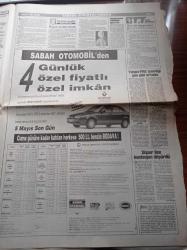 Takvim Gazetesi - 6 Mayıs 1995 - Müslüm Gürses Korsanların Peşinde - Metin Şen Yeşim Salkım Aşkı Bitti - Fenerbahçe Basketbolda Final Yolunda - Sergen Yalçın Çıldırdı - Milletvekilleri Atatürk Köşkü'nü Kendilerine Dinlenme Tesisi Yaptılar - Cumhurbaşkanı Süleyman Demirel - Vali Hayri Kozakçıoğlu - Hüsamettin Cindoruk - Dansöz Tanyeli - Yunan PKK İşbirliği Gün Gibi Ortada